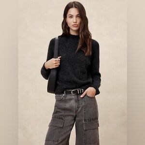 Banana Republic Relaxed Mockneck Sweater, fuzzy wool Black size S